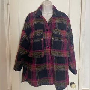 Zara Wool Blend Plaid Oversized Teddy Jacket